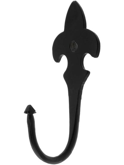 Hand Forged Iron Fleur De Lis Hook In Matte Black.